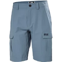 Blue Helly Hansen shorts with cargo pockets, 11-inch length, button closure, and HH logo on left leg.