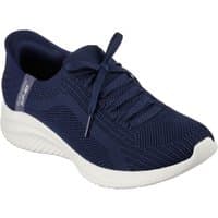 Navy Skechers Ultra Flex 3.0 slip-in shoe, UK 7, with knit upper, lace detail, and white flexible sole.