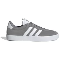 Gray Adidas VL Court 3.0 sneakers with white stripes, low-top design, and white rubber sole.