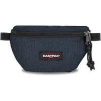 Triple denim Eastpak bumbag with black zipper, adjustable strap, and front logo patch.