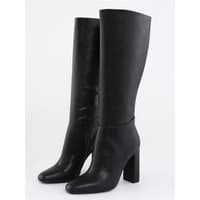 Black Steve Madden Ally knee-high boots with block heels and sleek leather finish, size 6.