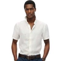 White Superdry linen shirt, short sleeves, button-up, classic collar, relaxed fit, 2XL.