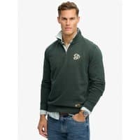 Eagle green Superdry&Co half zip sweatshirt with embroidered logo on chest, ribbed cuffs, and hem, size L.