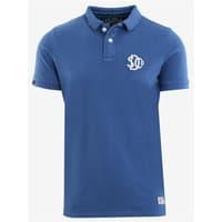 Bay blue Superdry&Co vintage polo shirt with white embroidered logo, short sleeves, and buttoned collar, size M.