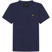 Navy blue Lyle & Scott T-shirt with short sleeves and small yellow eagle logo on chest.