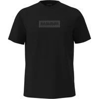 Black Napapijri T-shirt with S-Box logo on chest, short sleeves, and crew neck design.