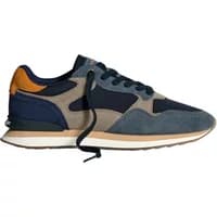 Hoff City Venice trainers, navy and tan suede panels, white sole, orange heel accent, navy laces.