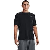 Black Under Armour men's Tech 2.0 shortsleeve T-shirt, lightweight, breathable fabric with logo on chest.