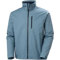 Blue Helly Hansen Crew 2 waterproof jacket with high collar, front zipper, and chest pocket.