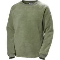 Green Helly Hansen women's fleece pullover with crew neck and long sleeves, featuring a soft teddy texture.