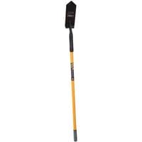 Black 4"/100mm trenching shovel with long yellow 48" fibreglass handle and rubber grip.