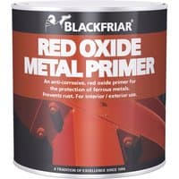 Blackfriar red oxide metal primer can, 1 litre, with bold white text and rust-colored background design.