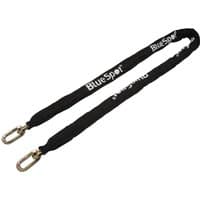 Black Bluespot Tools 6ft x 8mm square link chain with protective sleeve and two metal carabiners.
