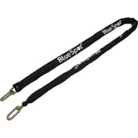Black Bluespot Tools 6ft x 10mm square link chain with protective sleeve and metal clasps.