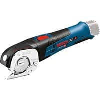 Blue and black Bosch 12V cordless shear with ergonomic grip and silver cutting blade.