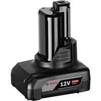 Black Bosch 12V 6.0Ah Li-ion battery with compact design and red Bosch logo on the side.