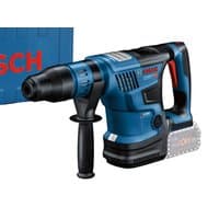 Blue Bosch cordless rotary hammer with black handle, SDS-Max chuck, and red accents.
