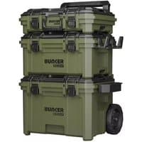 BUNKER 31644 Load-Up Stacking System, olive green, 9-piece, with wheels, handles, and secure latches.