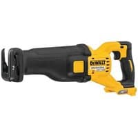 Yellow and black DeWalt reciprocating saw, cordless, with ergonomic handle and visible branding on the side.
