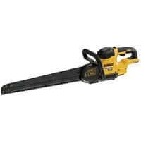 Yellow and black DeWalt cordless alligator saw with long 430mm blade and ergonomic handle.