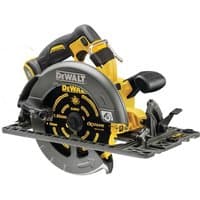 Yellow and black DeWalt 54V circular saw with 190mm blade, ergonomic handle, and rail compatibility.