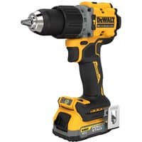 Yellow and black DeWalt 18V XR brushless combi drill with ergonomic grip and metal chuck.