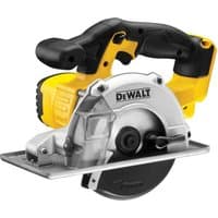 Yellow and black DeWalt 18V XR metal cutting circular saw with 140mm blade and ergonomic handle.