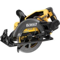 Yellow and black DeWalt 54V XR circular saw with 190mm blade and ergonomic handle.