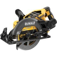 Yellow and black DeWalt circular saw with 190mm blade, ergonomic handle, and 54V XR battery pack.