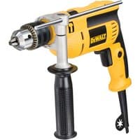 Yellow DeWalt percussion drill, 701W, 13mm chuck, side handle, black grip, 240V, with metal depth rod.