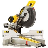Dewalt DWS780LX 110V mitre saw, yellow and silver, with sliding compound arm and 305mm blade.