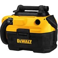 Yellow and black DeWalt XR FlexVolt vacuum with a top handle and hose attachment.
