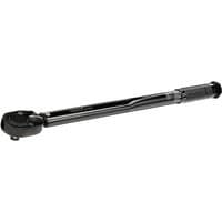 Black Draper ratchet torque wrench with a 1/2" square drive and adjustable settings, sleek metallic finish.
