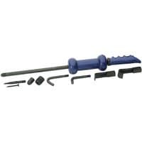 Draper 10 Piece Slide Hammer Kit with blue handle, metal rod, and various black attachments.