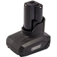 Black Draper 12V Li-ion battery 4.0Ah with compact design and visible brand logo on the side.