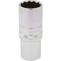 Chrome vanadium 24mm socket with 1/2" square drive, shiny silver finish, knurled grip ring, by Draper.