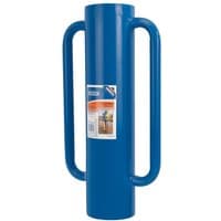 Blue Draper 26479 680mm fence post rammer with dual handles and product label on the side.