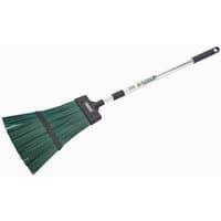 Telescopic aluminium broom with green bristles, black handle, and adjustable silver shaft.