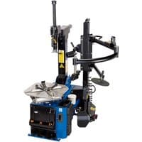 Draper 78612 semi-automatic tyre changer, blue and black with assist arm and metal clamps, 230V power supply.