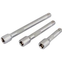 Draper 3-piece extension bar set, silver steel with knurled grip, includes three different lengths for 1/4'' drive sockets.