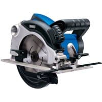 Blue and silver Draper circular saw with black handle, 185mm blade, and adjustable base plate.