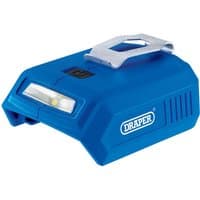 Blue Draper D20 USB adaptor with two ports, LED indicator, and silver belt clip.
