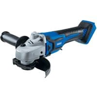 Blue and black Draper D20 20V brushless grinder with a 115mm disc and ergonomic handle, bare unit without battery.
