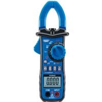 Blue Draper DCM402 digital clamp meter with LCD display, rotary dial, and black grips.