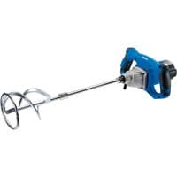 Blue Draper power mixer with ergonomic handle, silver mixing paddle, and black accents.