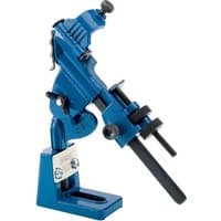 Blue Draper drill grinding attachment with adjustable clamps and base, designed for precision sharpening.