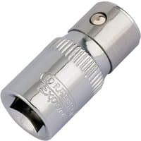 Silver Draper Expert socket with 1/4" square drive and hex bit holder, knurled grip, and engraved logo.