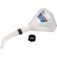 White Draper Expert funnel with flexible spout, black cap, and label on the side, designed for heavy-duty use.