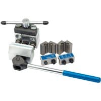 Draper Expert Brake Pipe Slider Kit with silver and black clamp, blue-handled lever, and interchangeable metal dies.