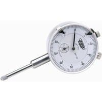 Draper Expert PDG01I dial test indicator with white face, black markings, and metal probe.